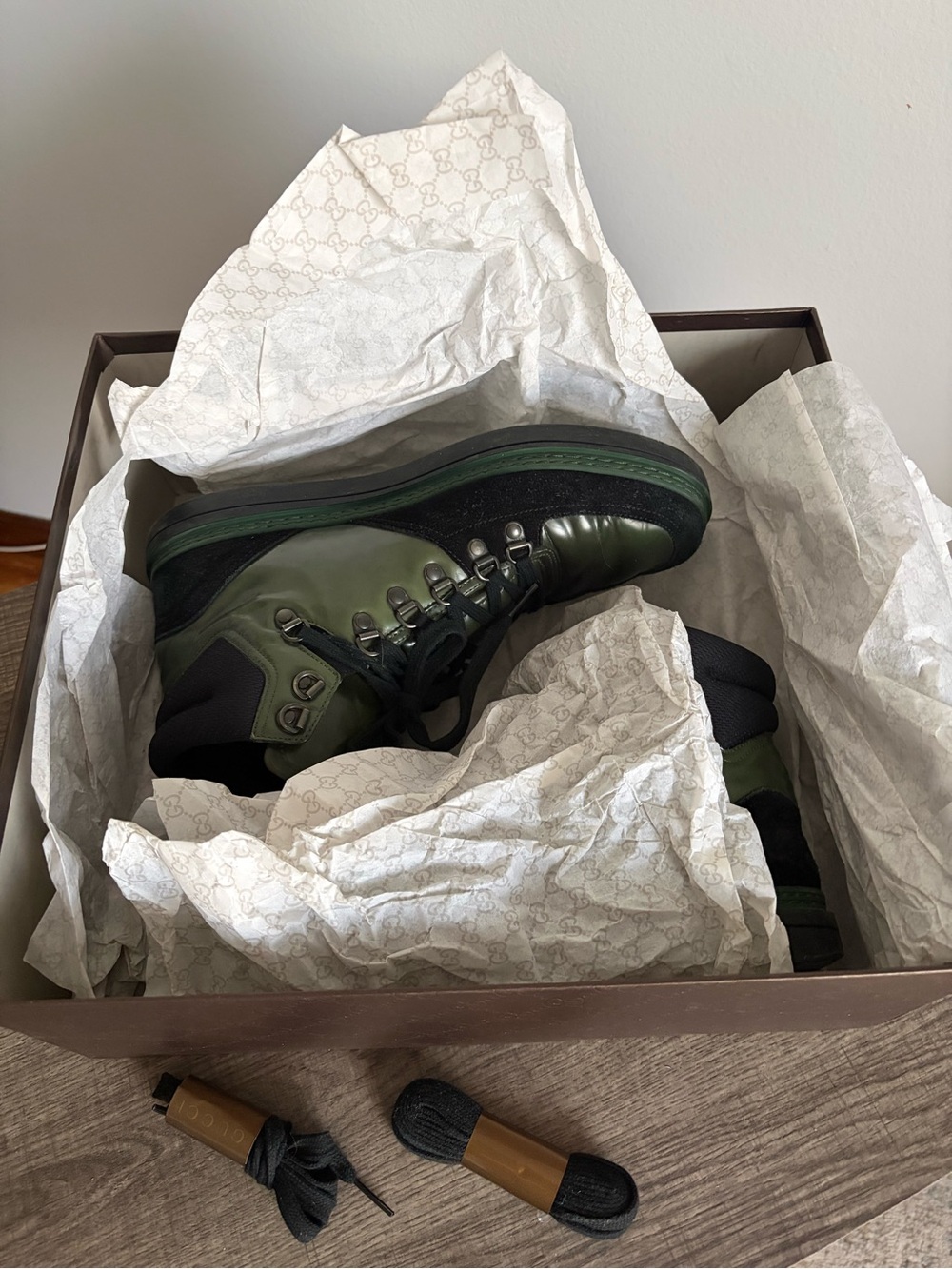 Gucci Green and Black Leather Hiking Boots